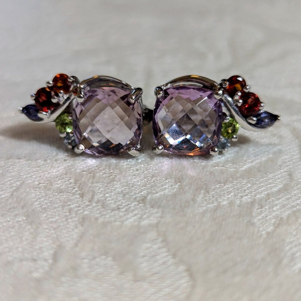Elegant 925 Sterling Silver and Multi-Color Gemstone Earrings